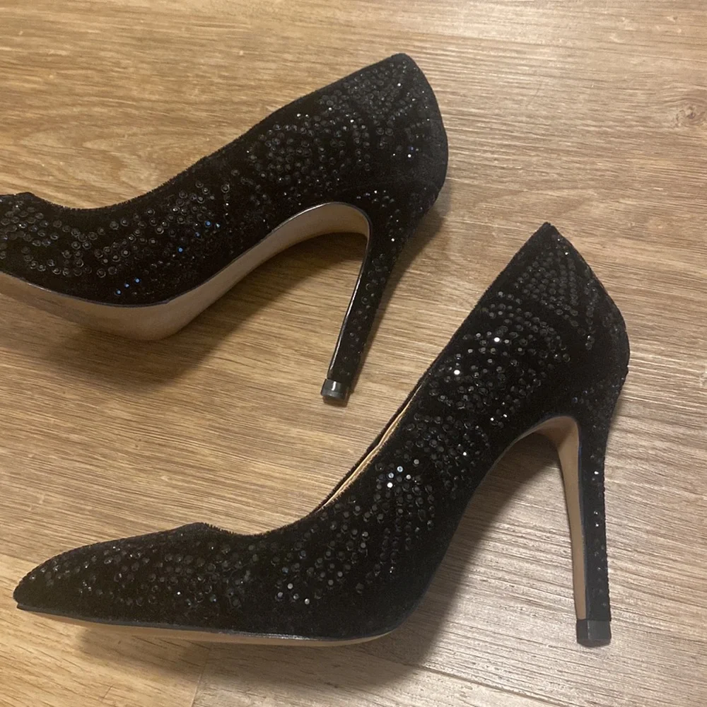 Zara Basic Black Velvet & Sparkle Pointed Toe Pumps - Picture 3 of 7